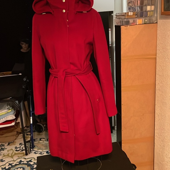 Women’s VINTAGE ELLEN TRACY 90’s with hood 100% wool lined coat sz 10 EUC Belt - Picture 2 of 15